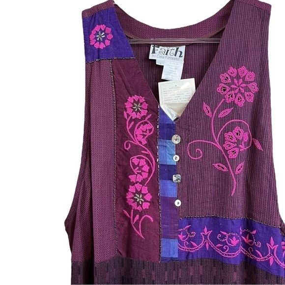 Faith by Celia Forrester Embroidered Patchwork Floral Art Dress Burgundy Size L - Picture 2 of 8